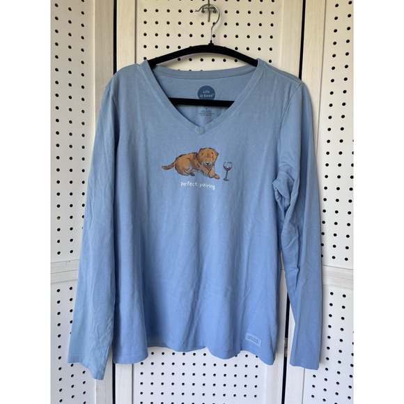 Life Is Good Tops - Life Is Good‎ Crusher Tee V Neck Women's M Long SLV Dog Wine Perfect Pairing